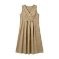 thumbnail image 4 of SAWOBUUN Womens Pleated Mini Dress V Neck Sleeveless High Waist Loose Fit Dress Breathable Cotton Blend Sundress, 4 of 6