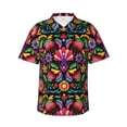 thumbnail image 2 of Xecao Colorful Floral Embroidery Mexican print Hawaiian shirt - a stylish short-sleeve button-down for men, perfect for casual beach and tropical outings., 2 of 9