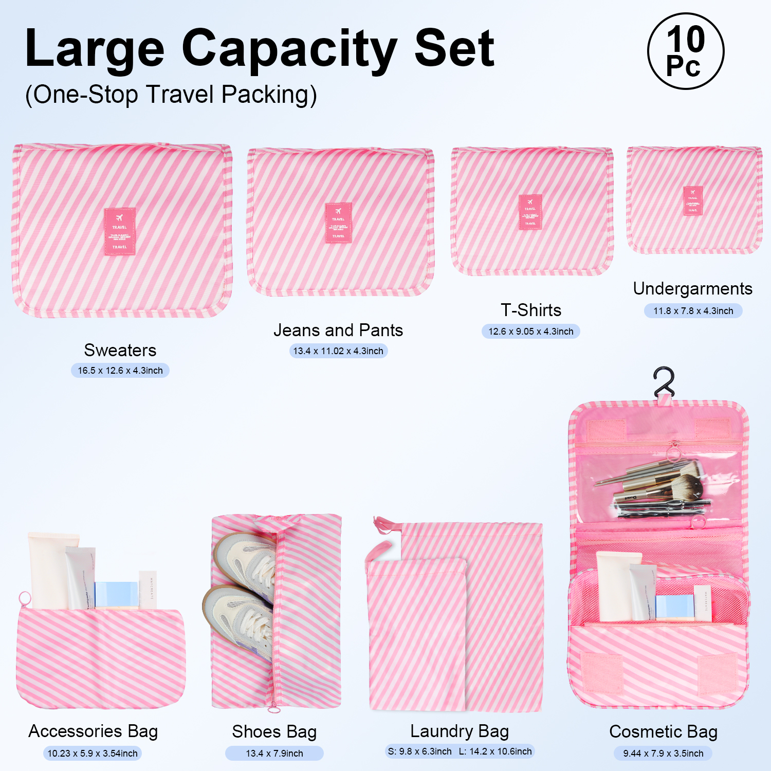 Packing Cubes for Travel,AILKIN 10 PCS,Compression Bags For Travel with Shoe&Hanging Toiletry Bag,Suitcase Travel Accessories Essentials Organizer Bags Packing Cubes for Luggage Compression，Pink