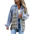 thumbnail image 2 of Brilliant Jean Jacket for Women Plus Size Denim Jackets Spring 2025 Women Casual Pockets Printed Long Sleeve Tops Jacket Plaid Coat Blue S, 2 of 9