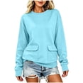 thumbnail image 2 of Women's Sweatshirt Crewneck Long Sleeve Oversized Solid Color Pullover Tops with Pockets Light Blue S, 2 of 7