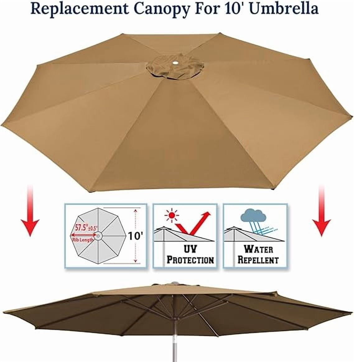 ALUVIERA 10' Umbrella Canopy Top Cover Patio Replacement Top Cover 8 Ribs Outdoor Sunshade