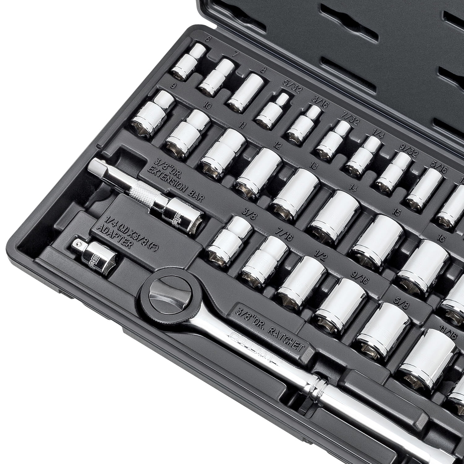 Carbyne 34-Piece 1/4 and 3/8 in. Drive Socket and Ratchet Set, SAE and Metric, CrV Steel, 72-Tooth Ratchets, 6 and 12 Point, Compact Storage Case
