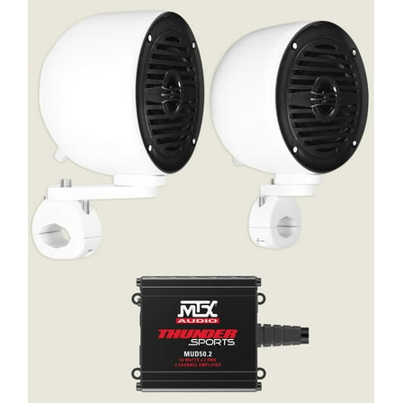 (2) Rockville MS40B White 4" Tower Speakers MTX Amplifier For ATV/UTV/Cart