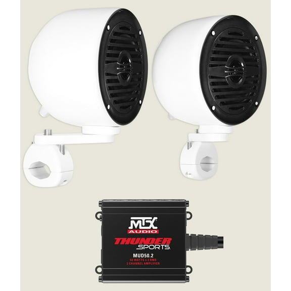 (2) Rockville MS40B White 4" Tower Speakers MTX Amplifier For ATV/UTV/Cart