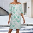 thumbnail image 2 of Green Morocco Watercolor Modern Geometric Art Women's Off The Shoulder Ruffles Summer Wedding Guest Loose Casual Party Beach Dress, 2 of 9