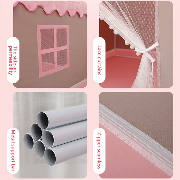 Tienda De Campaña Infantil Con Estructura De Madera, Casa De Juegos Infantil Multifuncional Con Banderola Cortina Grande Y 2 Ventanas Tienda De Camp 95935387