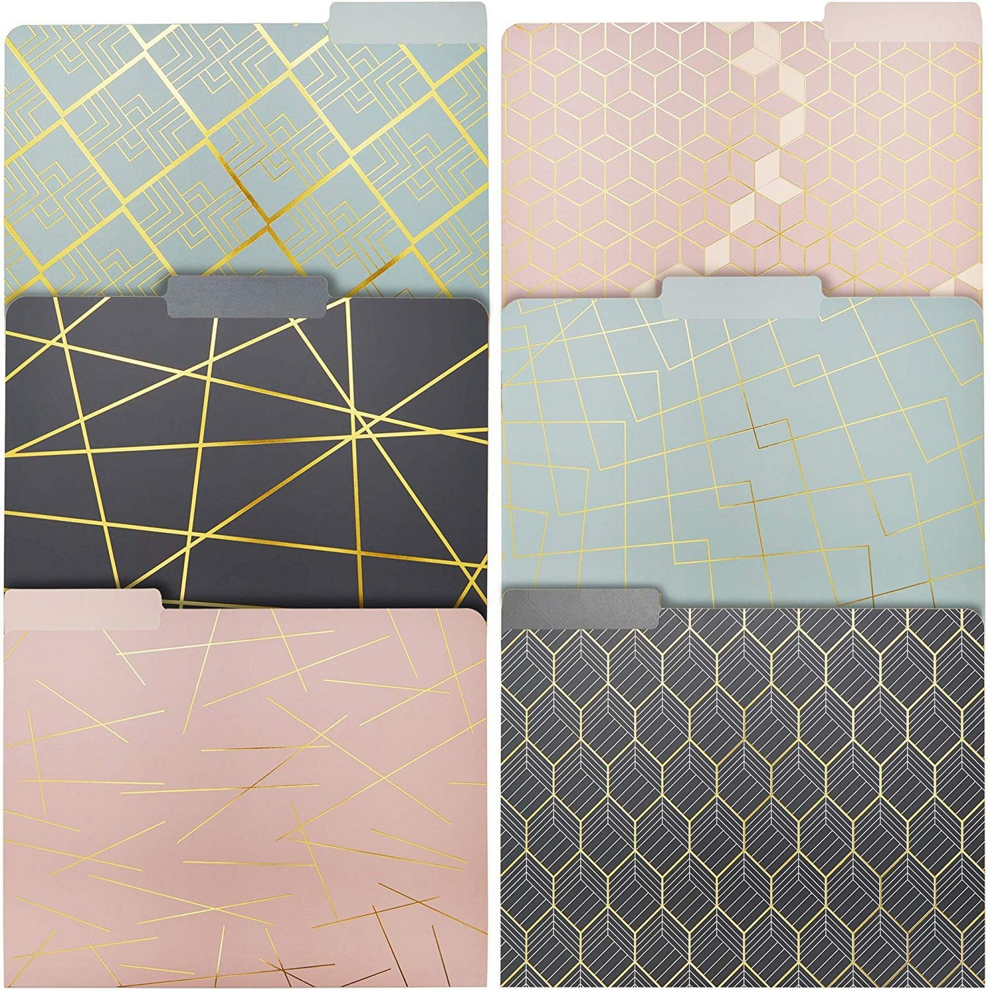 Geometric Gold Foil Decorative File Folders, 6 Designs, Letter Size