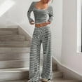 thumbnail image 6 of FAWUUDO Womens Striped 2 Piece Outfits Casual Square Neck Cropped Top Drawstring Wide Leg Pants Matching Pajamas Set, 6 of 8