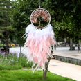 thumbnail image 5 of Atrapasueños grandes con forma de árbol de la vida: plumas de gallo rosa con ágata roja, atrapasueños hecho a mano para la decoración de la pared del dormitorio, 5 of 5