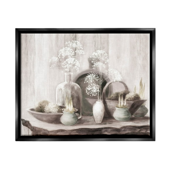 Stupell Industries Traditional Delicate Florals Still Life Painting Jet Black Floating Framed Canvas Print Wall Art, Design by Julia Purinton