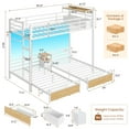 thumbnail image 6 of Triple Bunk Bed Twin Over Twin Over Twin Metal Bunk Bed with LED Lights and Charging Station, Loft Bed Frame with 3 Storage Drawers&Study Desk&Guardrails and Ladder,3 Bed Teens and Adults, White, 6 of 9