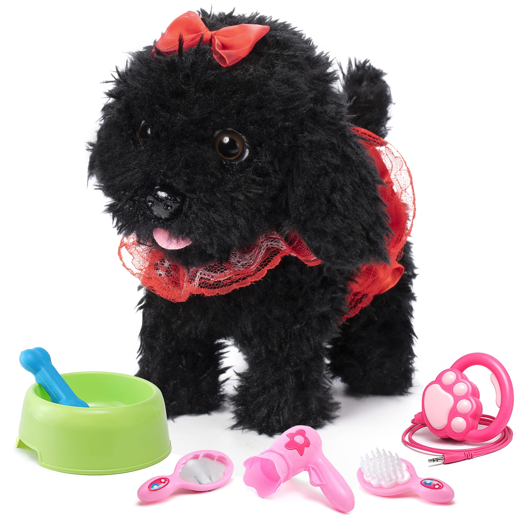 OR OR TU Walking Barking Toy Dog with Remote Control Leash, Plush Puppy  Electronic Interactive Toys for Kids, Shake Tail,Pretend Dress Up Realistic