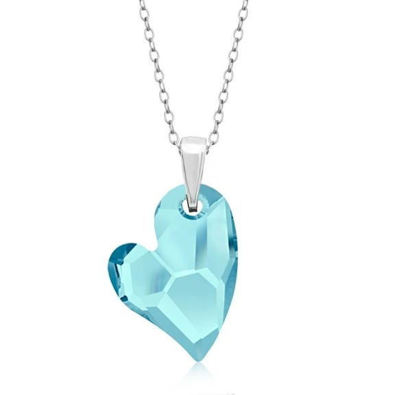 Gem Stone King Devoted 2U Aqua Heart Shape Pendant Necklace for Women with 18 inch Chain Made with Crystals