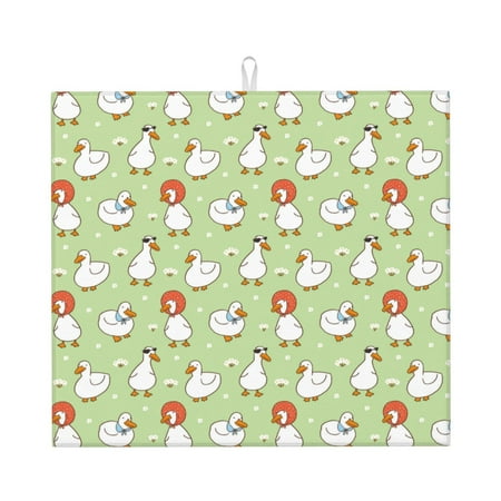 

Dish Drying Mats for Kitchen Counter Funny Cute Duck Flower Green 16x18in Dish Drying Pad Coffee Mat with Hanging Loop Super absorbent Kitchen Counter Mat Coffee Bar Accessories