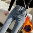 thumbnail image 5 of sunsanly Women Winter Jeans Solid Color Plush High Waist Pockets Soft Keep Warm Buttons Washed Denim Women Trousers Women Clothes, 5 of 7