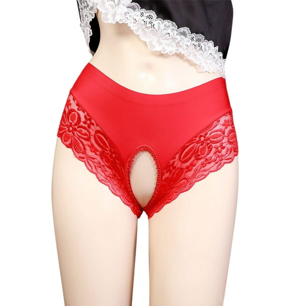 Puntoco Ropa interior breve para mujer Bragas de malla transparentes abiertas de encaje sexy de cintura alta para mujer
