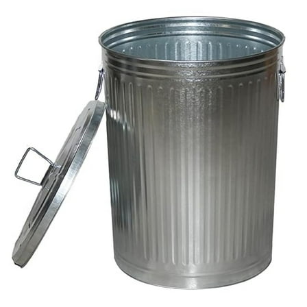 20 Gallon Outdoor Metal Trash Can with Lid Round Galvanized Steel Silver