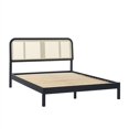 thumbnail image 3 of Curved Rattan Headboard Solid Wood Queen Bedframe - Queen Size - Black, 3 of 12