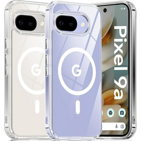 Magnetic for Google Pixel 9a Case Clear [Compatible with Magsafe][Anti-Yellowing][Military-Grade Protection] Shockproof Slim Magnetic Phone Sleeve Case for Google Pixel 9a(Clear)