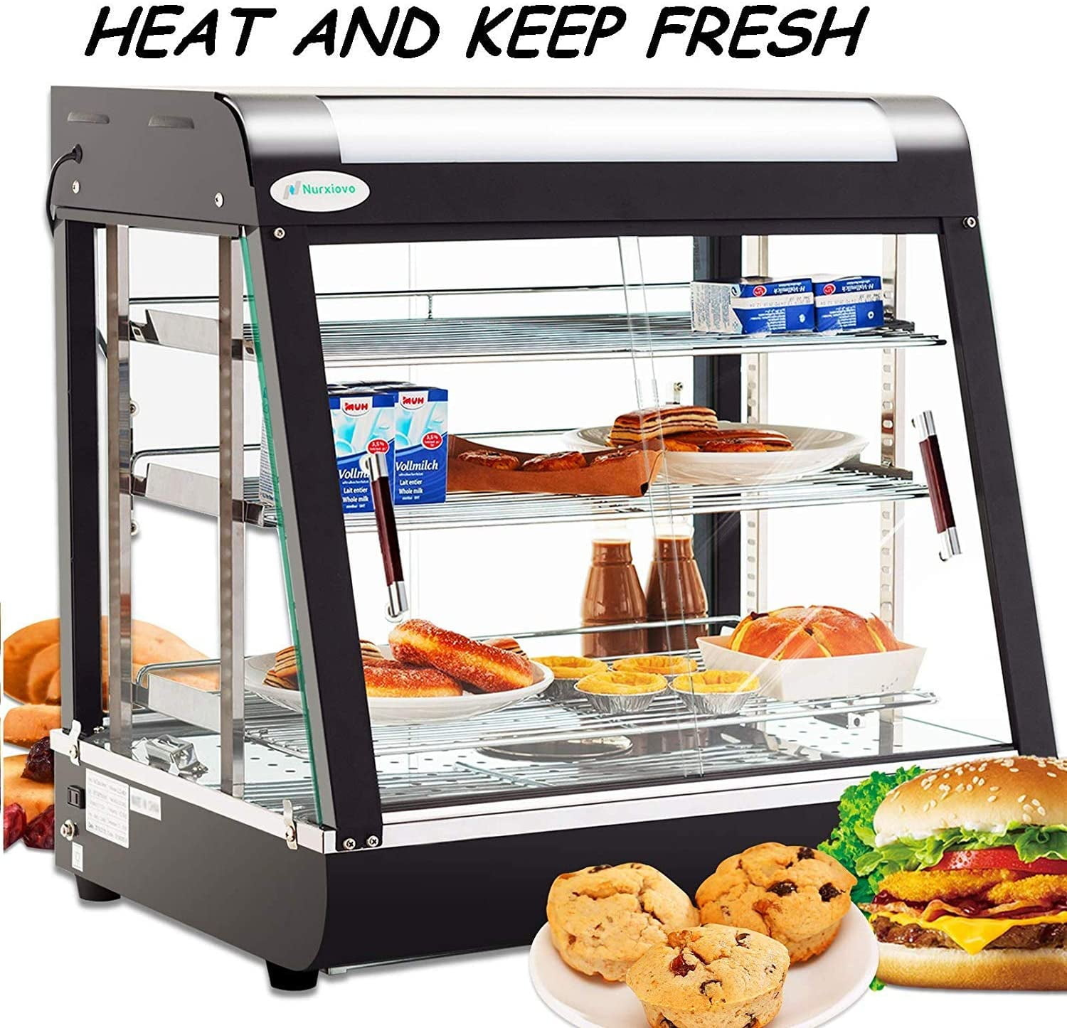 SUNCOO 27'' Commercial Food Warmer Display Hot Food Countertop Case Buffet  Restaurant Heated Cabinet 3 Tier Food Showcase for Catering Pizza Empanda  Pastry Patty Warmer 25-1/2 X 27 X 19inch 