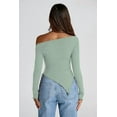 thumbnail image 3 of PRETTYGARDEN Women's Spring Long Sleeve Y2K Crop Top Trendy Off Shoulder Asymmetrical Fitted Knit Tee Shirts Going Out Tops, 3 of 8