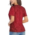 thumbnail image 3 of Xecao Vintage Burgundy for Women's V-Neck T-Shirts-Elegant Half-Sleeve Tops Perfect for Summer-Medium, 3 of 5