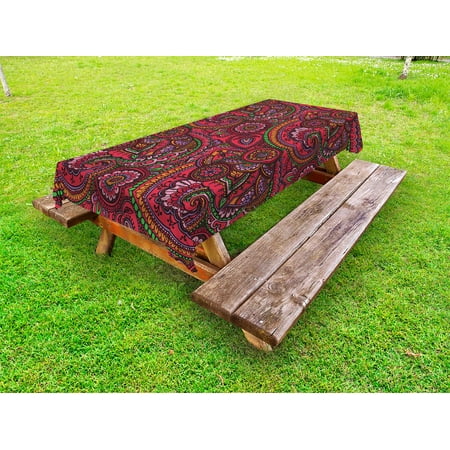 

Asian Outdoor Tablecloth Pattern Based on Traditional Asian Vintage Stylized Twists Lines Spirals Decorative Washable Fabric Picnic Table Cloth 58 X 84 Inches Dark Coral Orange Green by Ambesonne