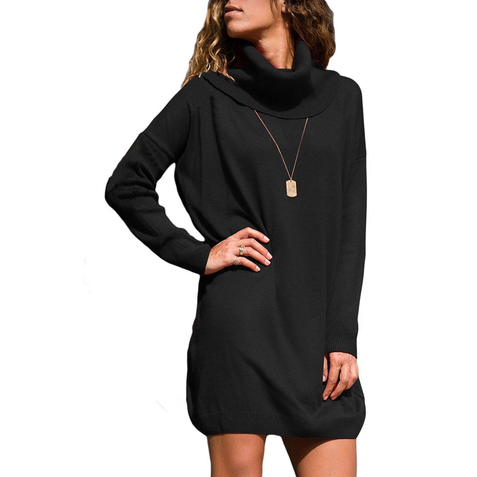Women's Black Ribbed Cowl Neck 
