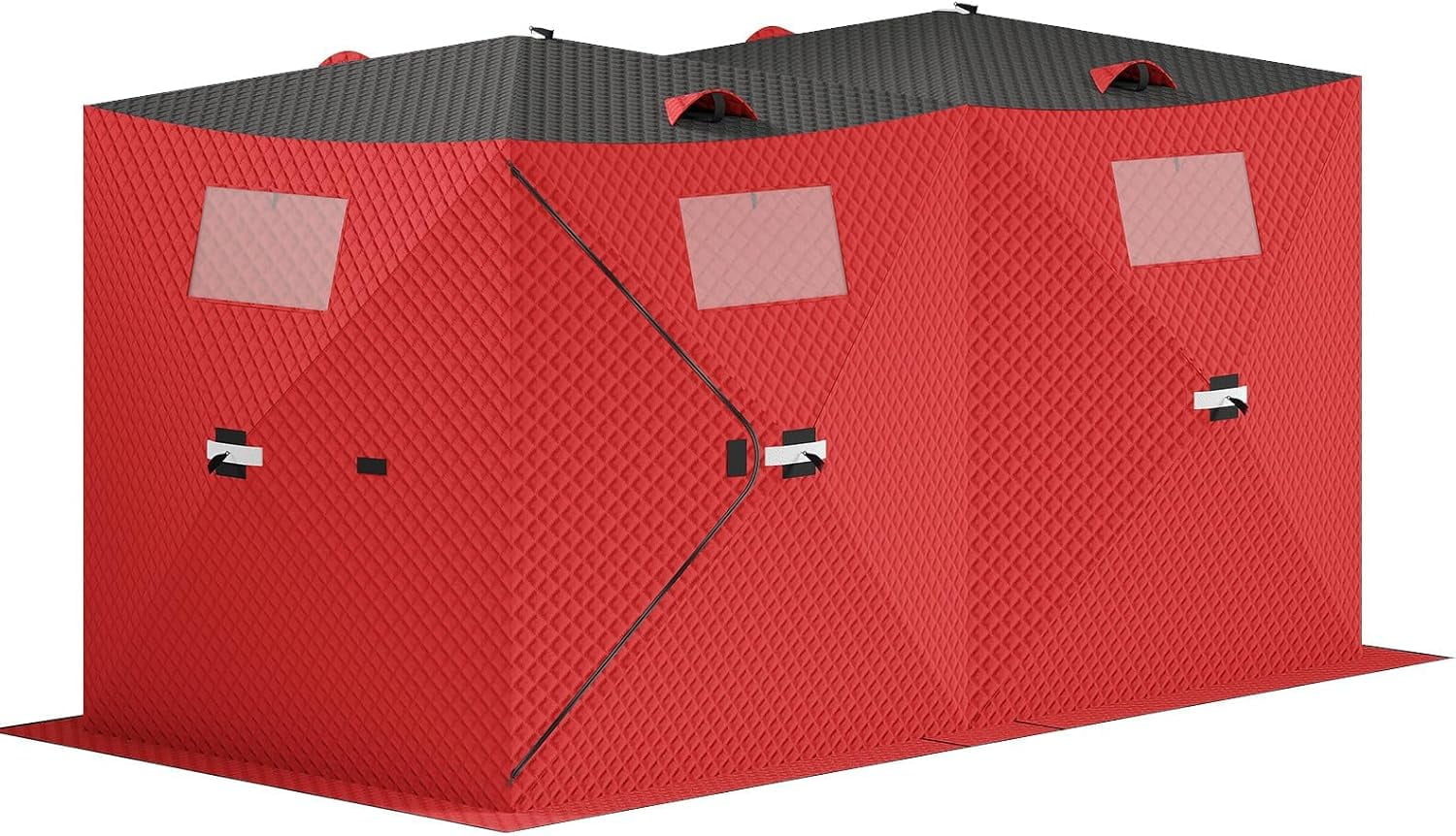 Lumiparty Pop Up Ice Fishing Tent Fully Insulated, Portable 6-8 Person Ice Fishing Shelter, Waterproof Oxford Fabric, Winter Windproof Hut Snow Hub with Anchors, Ropes & Carry Bag, Red & Black