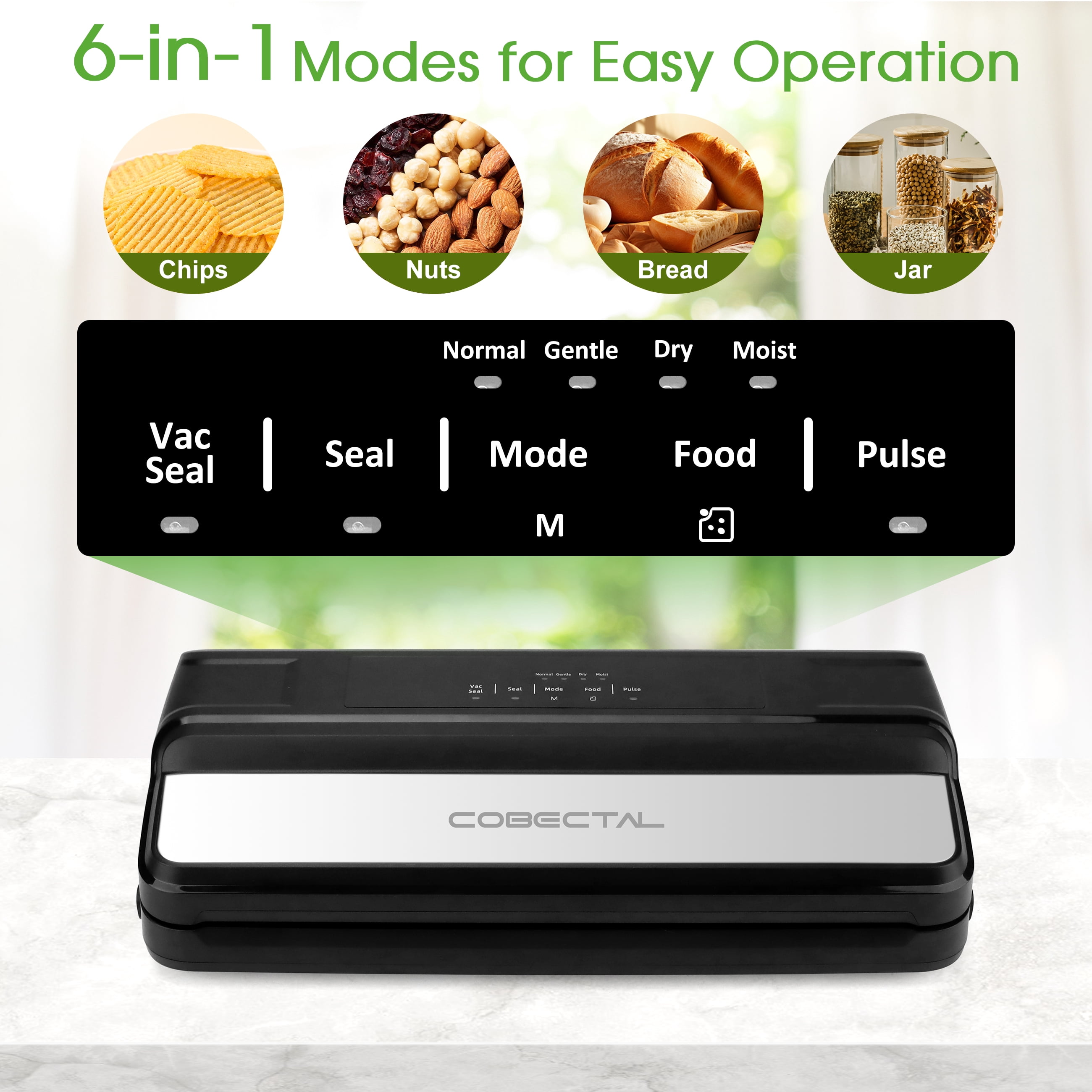 Cobectal Vacuum Sealer Food Machine with 1 Roll and 10Pcs Sealer Bags, Food Storage Saver for Dry & Moist Food