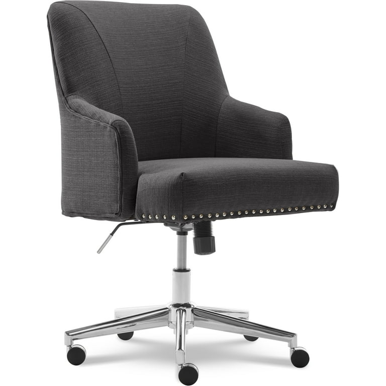 Serta Leighton Home Office Desk Chair Chrome Nailheads Twill Fabric Dark Gray Walmart