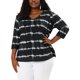 thumbnail image 1 of Women's Plus Size T-shirt Tye Dye Side Slit 3/4 Sleeve Stripe Top Black 3X, 1 of 7