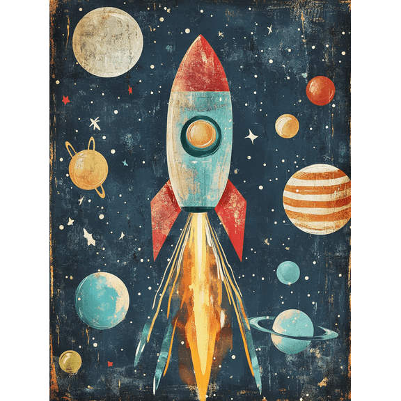 Vintage Rocket Space Canvas Art Print Perfect for Living Room Bedroom Office Gallery Wall and Apartment Decor