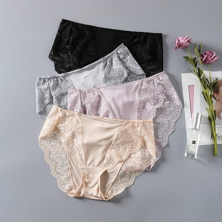 4 Pack Women s 100% real silk midde rise lace trim panties briefs Underwear Lingerie size S M L XL 1035