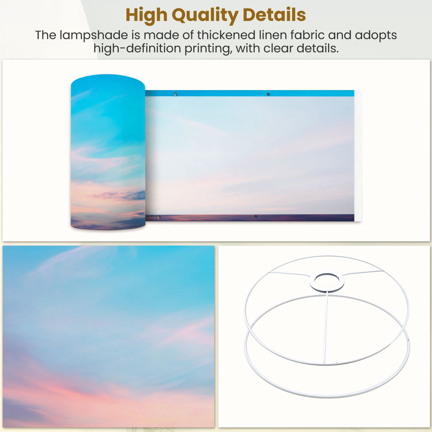 Linen Drum Lampshades Sky pink blue colors effect light pastel colored sunset 13"x13"x10" Light Shade for Table Lamps Floor Lamp Shades Lampshade Replacement Assembly Required