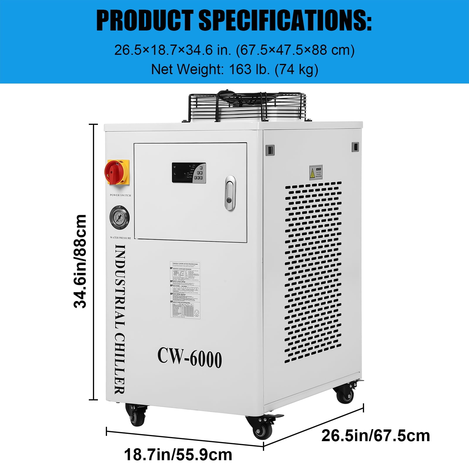 EastVita Industrial Water Chiller CW3000 Cooling System, SXYCMY 110V 9L Capacity 2.6gpm Water Cooling System for 40W-80W CO2 Laser Engraving & Cutting Machines, 50W / ℃ of Radiating Capacity