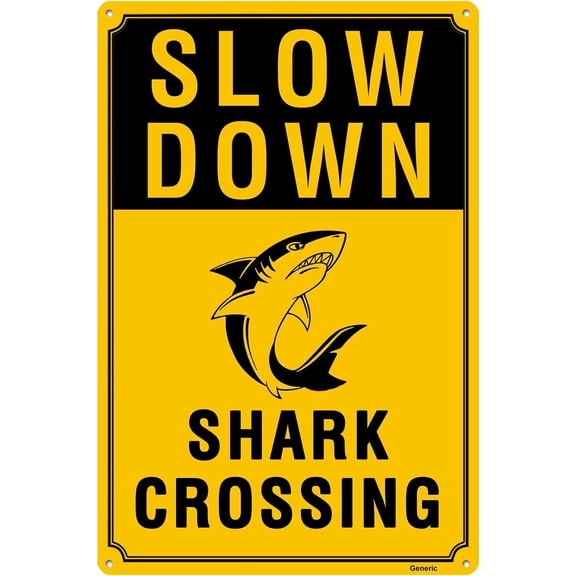 Slow Down Shark Crossing Sign, Aluminum Sign 8x12 Inch | Eye-Catching, Durable, Rust-Resistant | Easy to Install Indoor/Outdoor Decor, Wall Art & Wildlife Awareness Sign