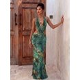thumbnail image 6 of Womens Green Textured Halter Maxi Dress Deep V-Neck Cutout Backless, 6 of 6