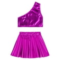 thumbnail image 3 of Alvivi Kids Girls Jazz Hip Hop Dance Outfit Shiny Metallic Single Shoulder Crop Top+Pleated Skirt Set, 3 of 7