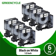 GREENCYCLE 6PK Compatible for DYMO D1 45013 45013S S0720530 12mm Black on White Label Maker Tape