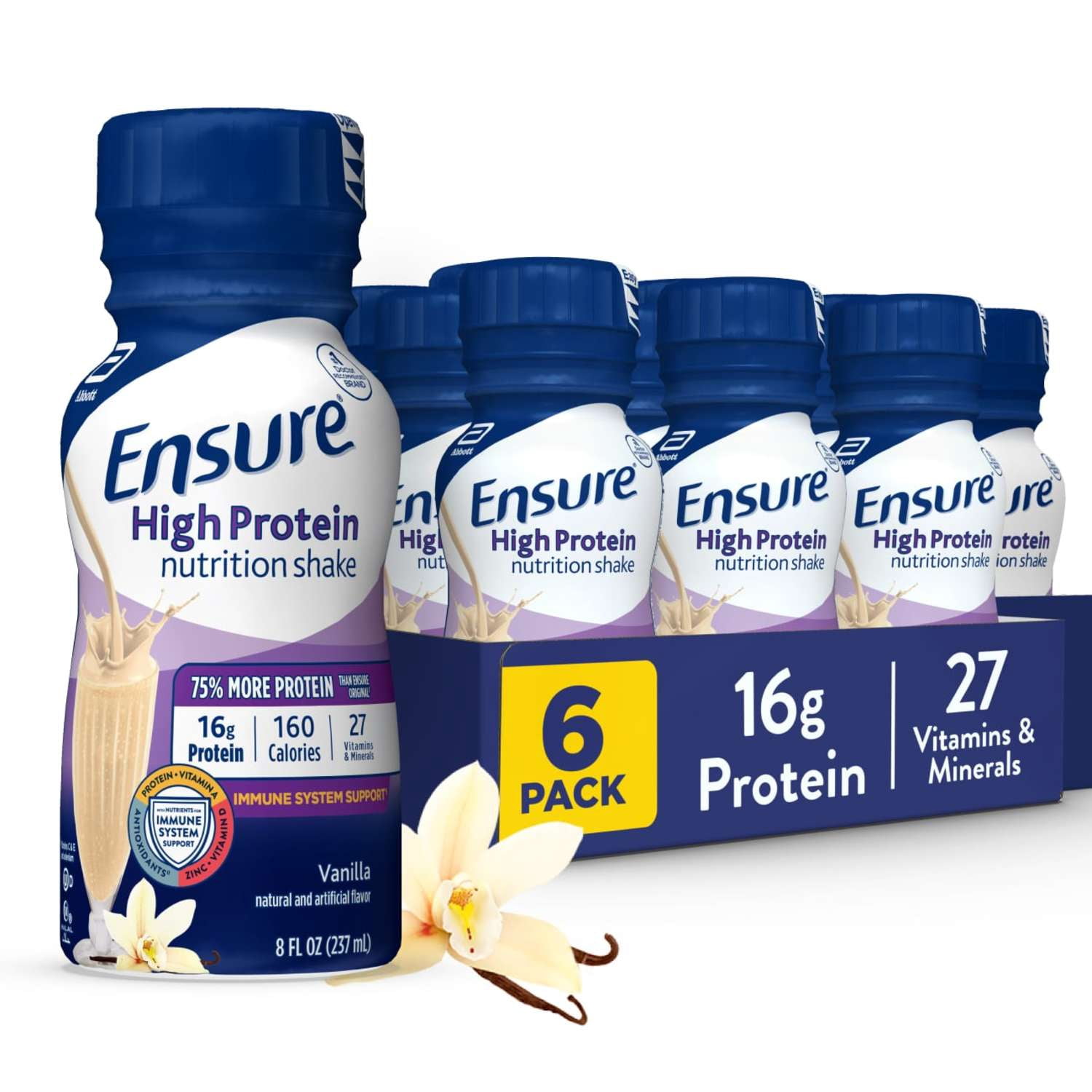 (2 pack) Ensure High Protein Nutrition Shake, Vanilla, 8 fl oz, 6 Count