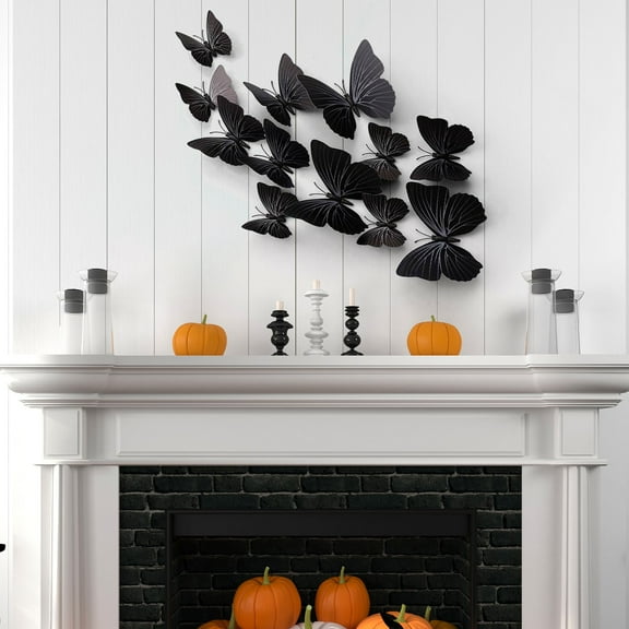 Black Butterfly Wall Decor,12pc Butterfly Halloween Decorations,3d Butterfly Wall Decor,Butterflies Wings Reusable Mural Wall Stickers for Home Room Bedroom Party Wedding Christmas Decorations