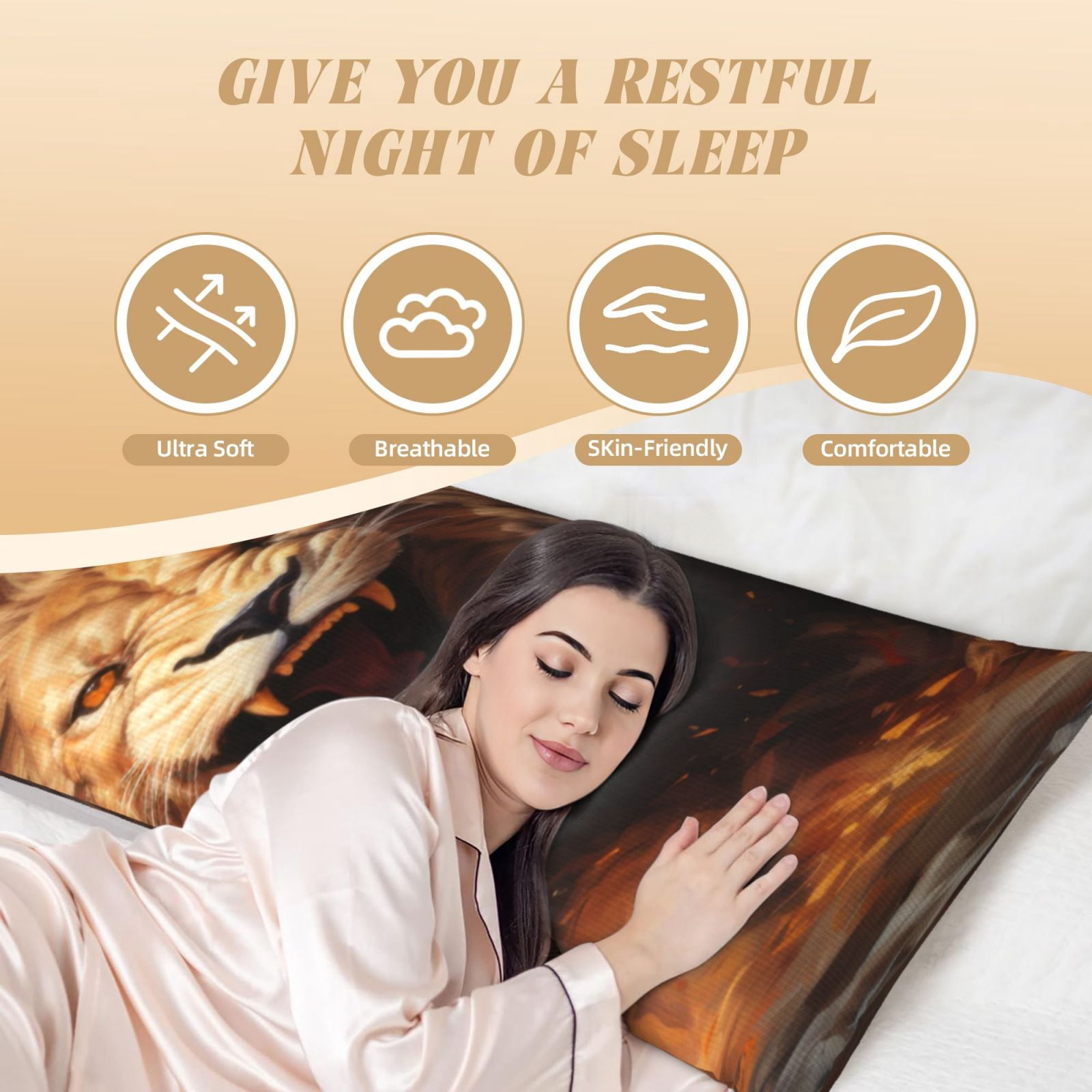 Naloa Cool Fire Lion Super Soft 20x60 Body Pillow Case,Long Side Hidden Zipper（PILLOWS ARE NOT INCLUDED）