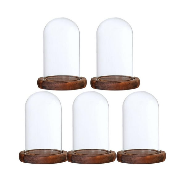 DOLITY 5Pcs 7x12cm Clear Glass Dome with Wooden Base for Home Wedding Party Centerpiece