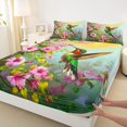 thumbnail image 3 of Manfei 3D Green Hummingbird Bed Sheets, Pink Cherry Blossoms Floral King Sheets, Teens Adult Girls Women Sheet Set, Breathable Home Decor, 4-Piece, 3 of 7