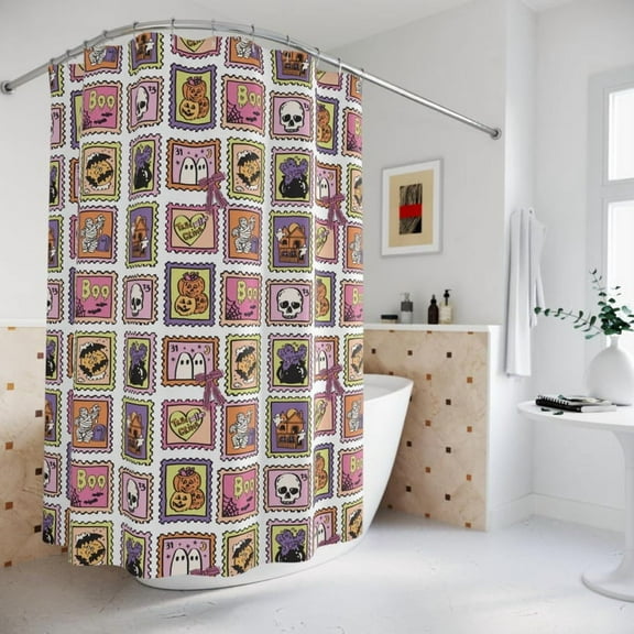 Halloween Shower Curtain Boho Preppy Ghost Bathroom Goth Gothic Bedding Witchy Whimsigoth Decor Retro Occult Cute Fall Decor Indoor Spooky 60x72in