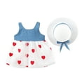 thumbnail image 2 of Jalioing Toddler Baby Girls 2 Piece Dress Outfits Sleeveless Cami Denim Tulle Skirt Bow Print Dresses with Hat, 2 of 7