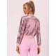 thumbnail image 4 of Disfraz de navidad Top de lentejuelas para mujer, manga larga, brillante, brillante, para fiesta, chaqueta de bombardero Rosa XS, 4 of 6