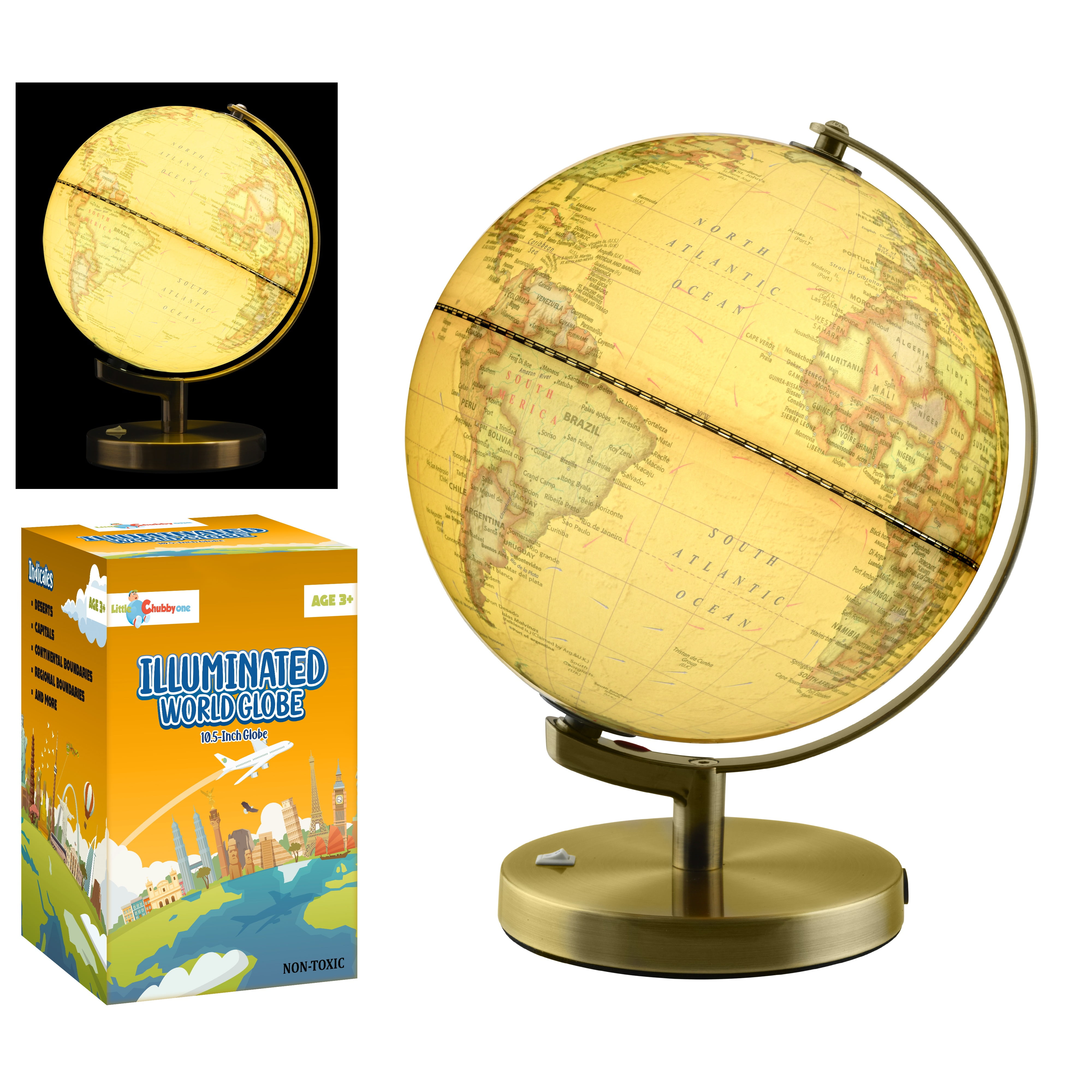 agenda Steadily TV set Little Chubby One 10.5 Inch Retro Illuminated LED World Globe - Educational  and Decorative Piece - Informative Easy to Read Vintage Light Up Globe with  Stand Perfect for Learning and Night Light - Walmart.com